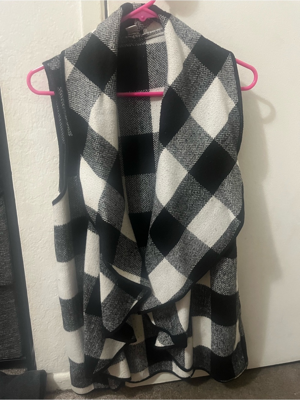 FA Black & White Buffalo Check Draped Scarf Vest